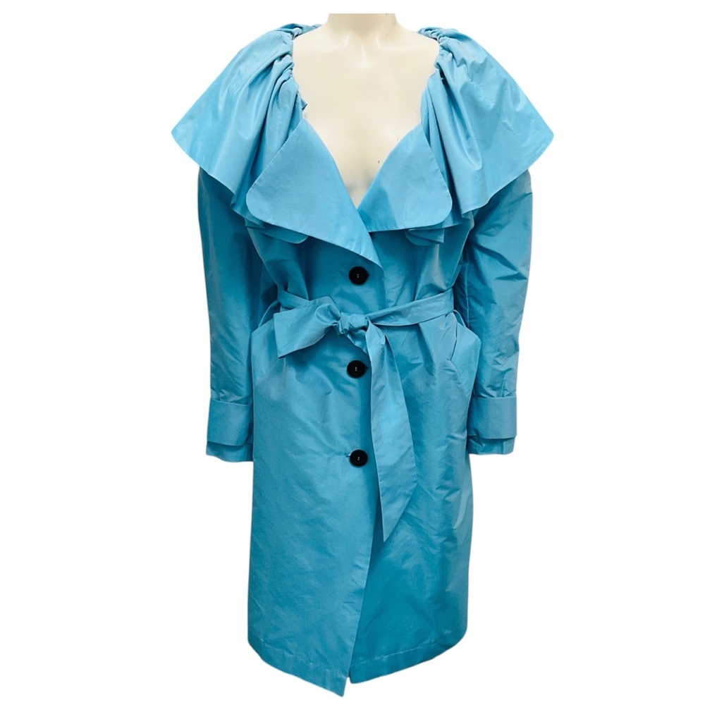 VIKTOR & ROLF TURQUOISE BLUE SILK TAFFETA TRENCH COAT WITH BELT